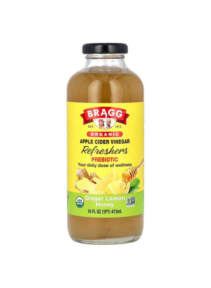 Organic Apple Cider Vinegar Refreshers, Prebiotic, Ginger Lemon Honey, 16 fl oz  (473 ml)